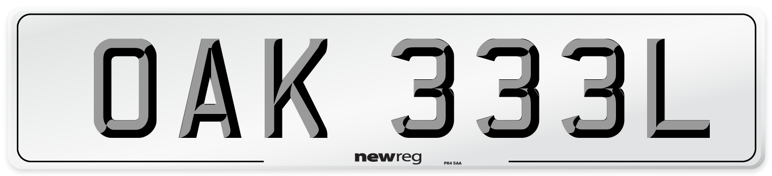 OAK 333L Number Plate from New Reg